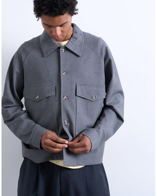 Topman Gray Oversized Fit Interlock Jersey Jacket for men