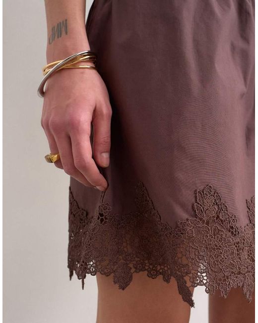 TOPSHOP Brown Elastic Waist Lace Petticoat Mini Skirt