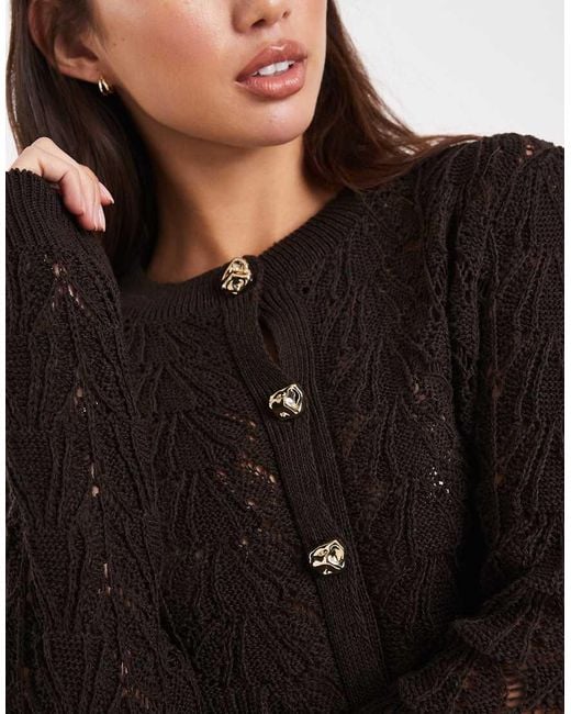 Miss Selfridge Black Open Knit Cardigan With Button Detail