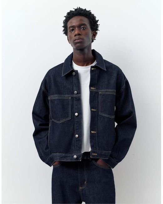 Pull&Bear Blue Denim Trucker Jacket for men
