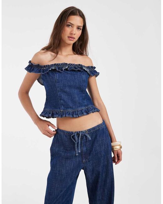 ASOS Blue Frill Bardot Denim Top Co Ord