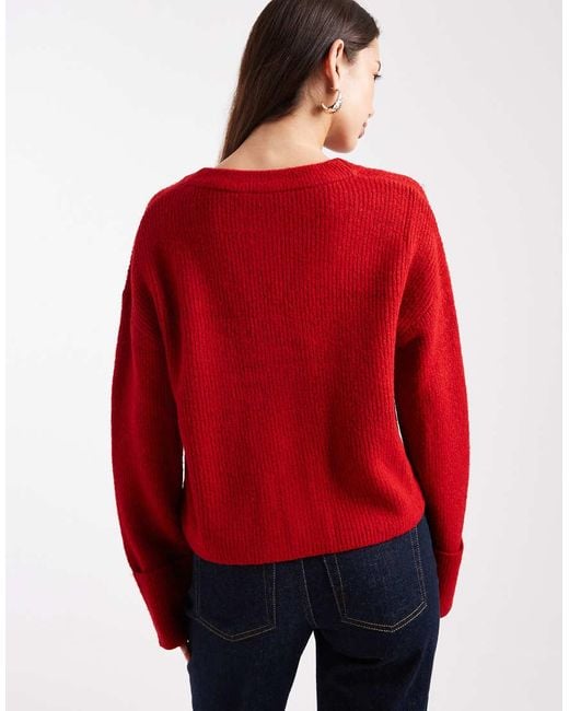 Miss Selfridge Red Wide Cuff V Neck Cardigan