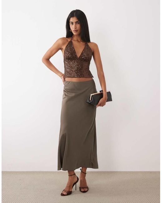 ASOS Brown Sequin Backless Halter Neck Top