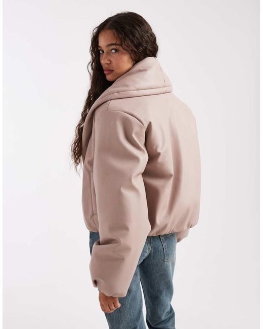 Miss Selfridge Natural Faux Leather Crop Puffer Jacket
