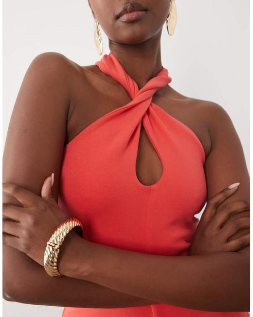 ASOS Red Compact Cotton Twist Halterneck Top