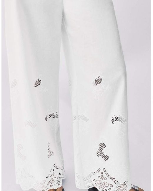 Pull&Bear White Embroidered Trousers