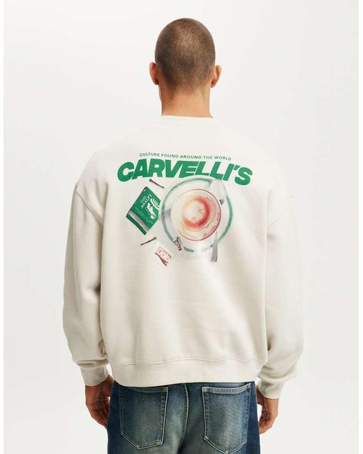 Cotton On Natural Box Fit Graphic Crew Sweater for men