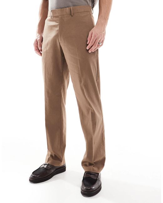 ASOS Natural Linen Blend Tapered Suit Trousers for men