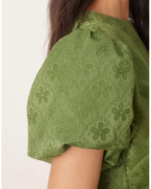 Sister Jane Green Jacquard Puff Sleeve Ruffle Hem Midaxi Dress