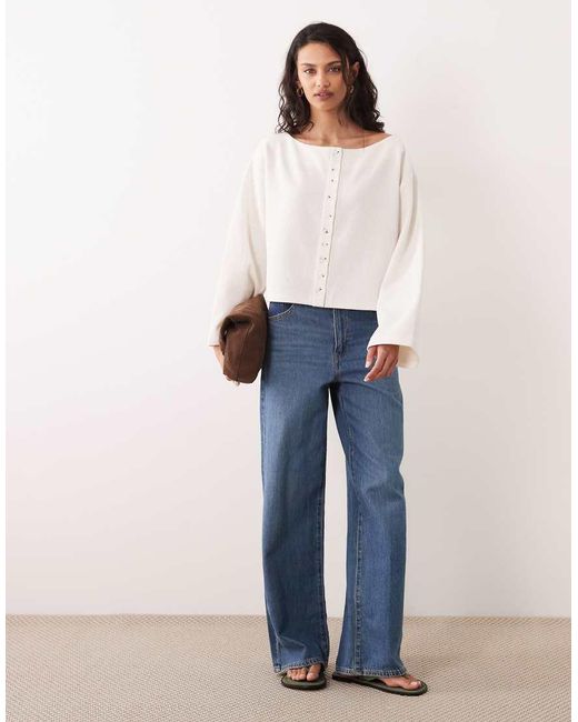 Miss Selfridge White Button Through Slash Neck Cardigan With Flared Sleeve