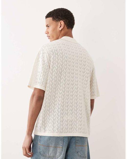 Jack & Jones White Split Neck Polo Crochet Knit for men