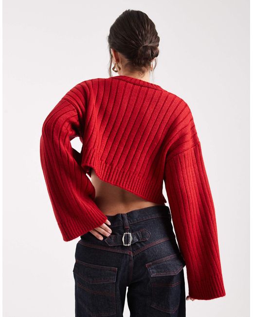 ASOS Red – breit gerippter strickpullover mit kurzem schnitt