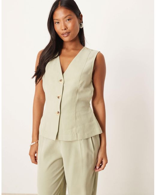 Vila Women's Natural Tie Waist Tailored Waistcoat Co-ord