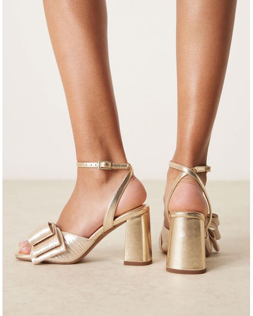 ASOS Natural Halo Bow Detail Mid Block Heeled Sandals