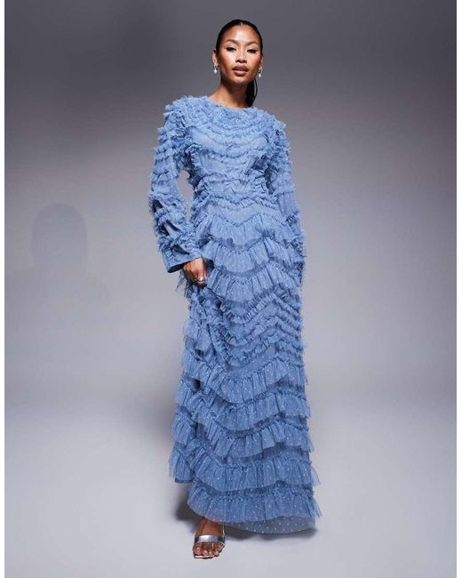 Beauut Blue Maryisa Long Sleeve Ruffle Maxi Dress