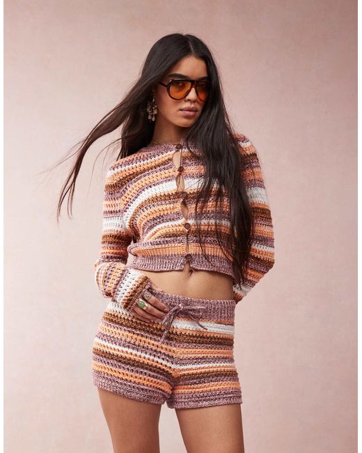 ASOS Multicolor – häkel-strickjacke aus mehrfarbigem garn mit streifen, kombiteil