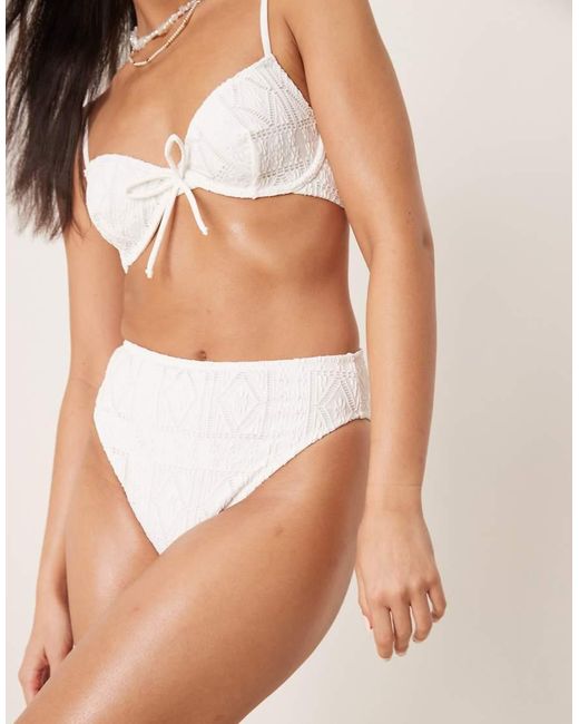 ASOS White Bertie Broderie High Leg High Waist Bikini Bottom