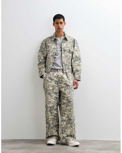 Prohibited White Loose Fit Pleat Front Camo Jeans Co-ord for men