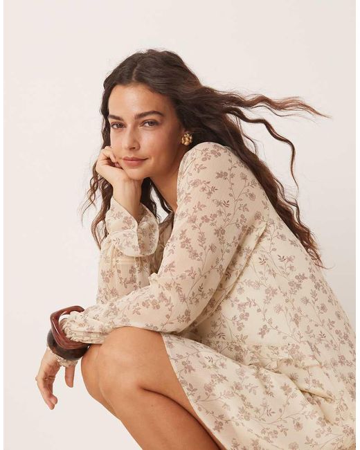 New Look Natural Chiffon Mini Dress
