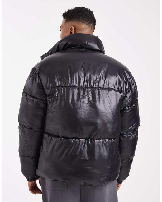 Jack & Jones Black Puffer Jacket With High Shine for men