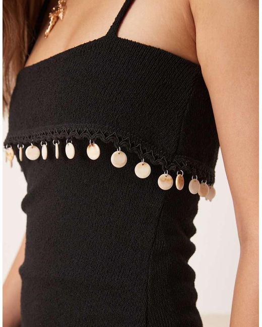 ASOS Natural Knitted Shell Trim Detail Maxi Dress