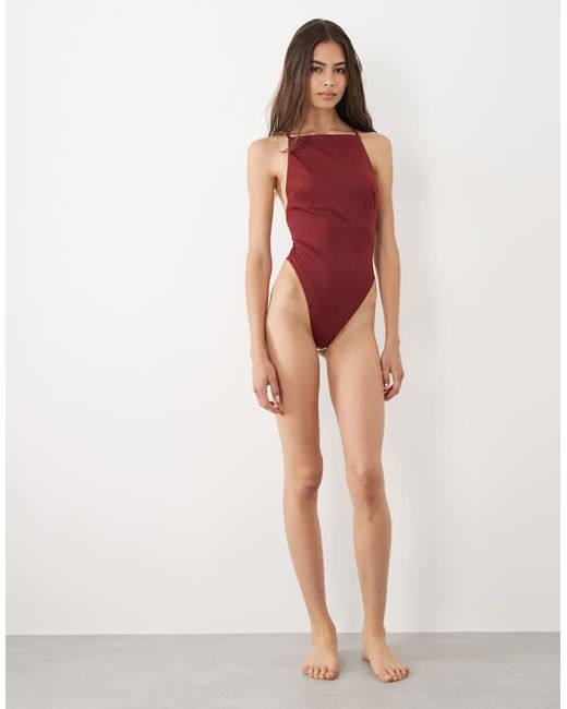 ASOS Red Asos Design Tall Tina High Neck Swimsuit