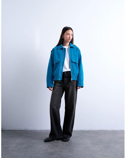 TOPSHOP Blue – bomberjacke aus wildlederimitat