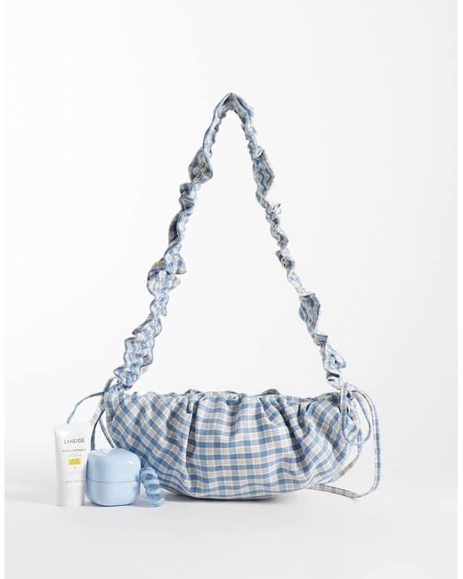 ASOS White Nylon Ruched Adjustable Crossbody Shoulder Bag