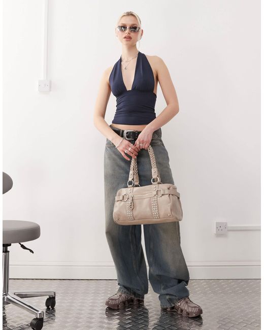 Weekday Blue Aline Deep Halter Neck Top