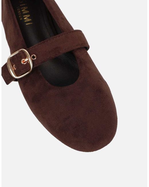 SIMMI Brown Fleur Buckle Ballet Flats