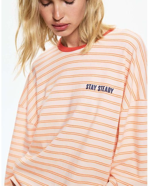 T-Shirt A Maniche Lunghe A Righe di Pull&Bear in Natural