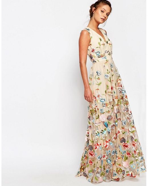 True Decadence Metallic All Over Embroidered Floral Maxi Dress