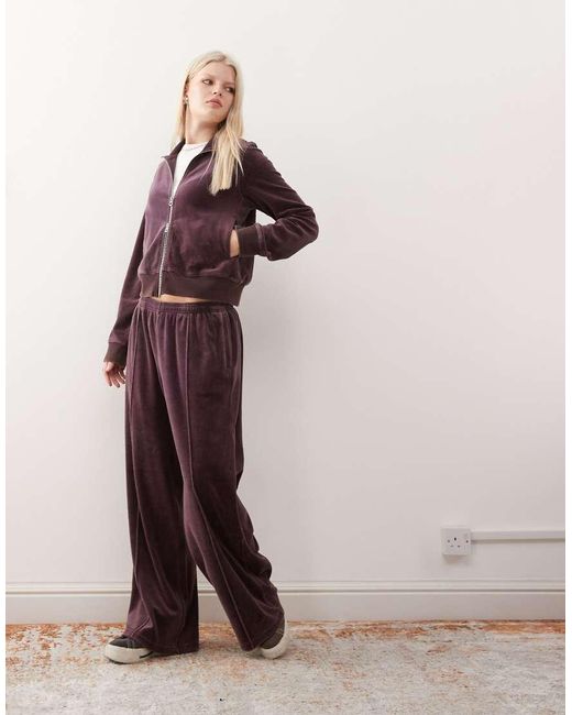 Weekday Purple Velvet Zip Through Jacket