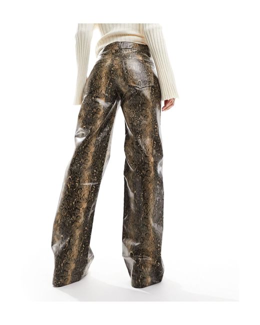 Mango White Snake Print Leather Look Trousers