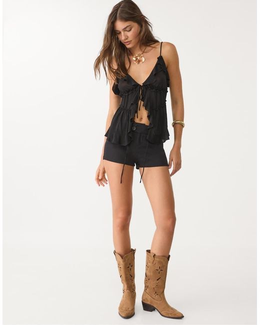 Stradivarius Top Met Ruches En Dunne Bandjes in het Black