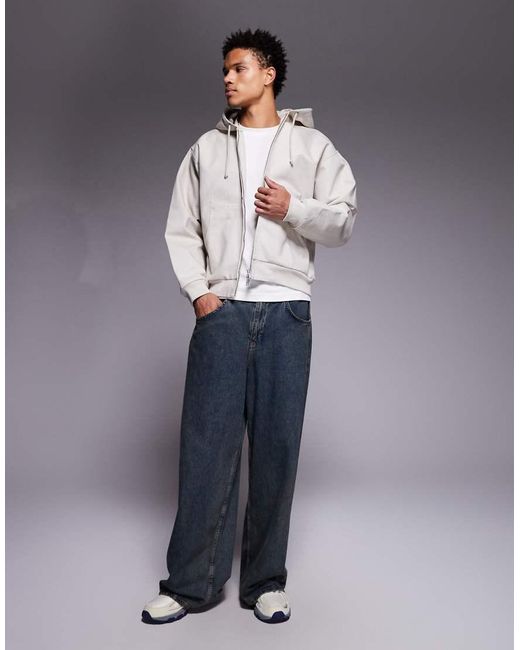 Faded Store Gray Core Canvas Hooded Zip Through Jacket for men