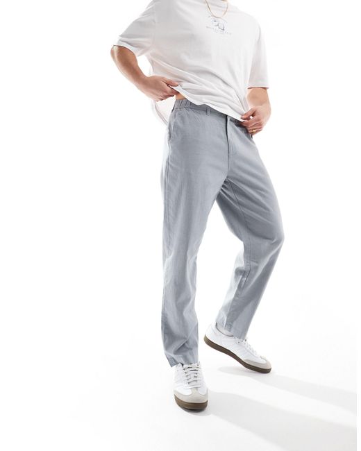 Ben Sherman Gray Slim Fit Cotton Linen Taper Trouser for men