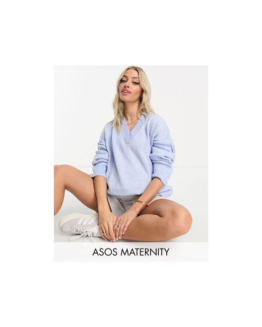 ASOS White Asos Design Maternity Chunky V Neck Jumper