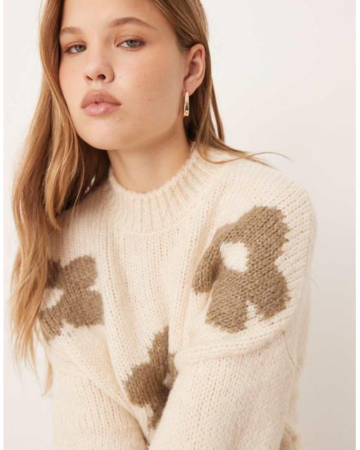 Maglione Écru Con Fiori di Jdy in Natural
