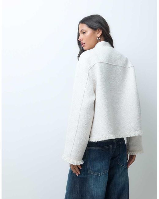 ASOS Gray Collarless Wool Blend Boucle Jacket