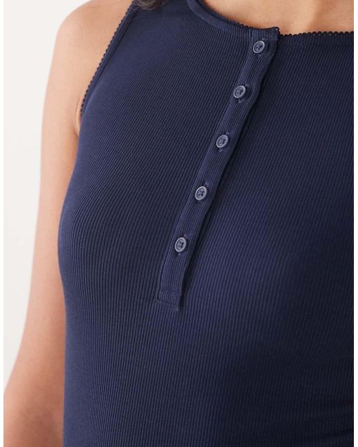 Miss Selfridge Blue Button Through Sleeveless Bodysuit
