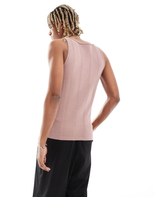 ASOS Pink Muscle Fit Square Neck Rib Vest for men