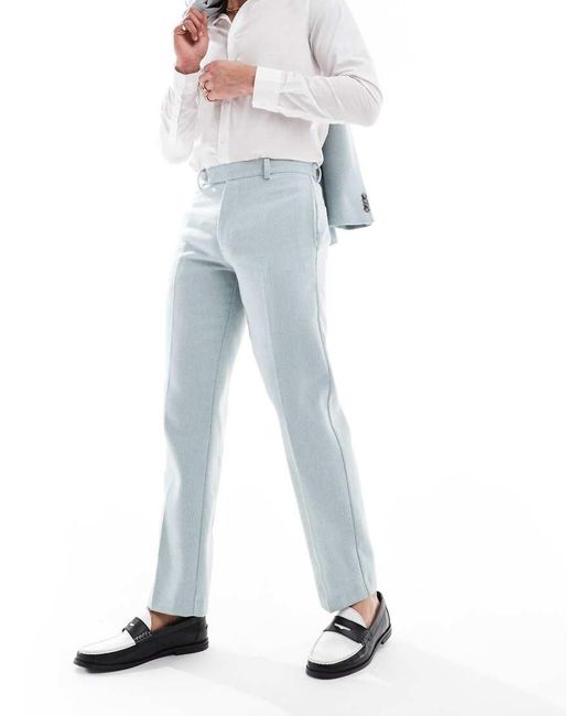 ASOS Blue Wool Blend Straight Suit Trousers for men