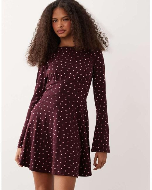 Nobody's Child Red Tate Stretch Slash Neck Fluted Sleeve Mini Skater Dress