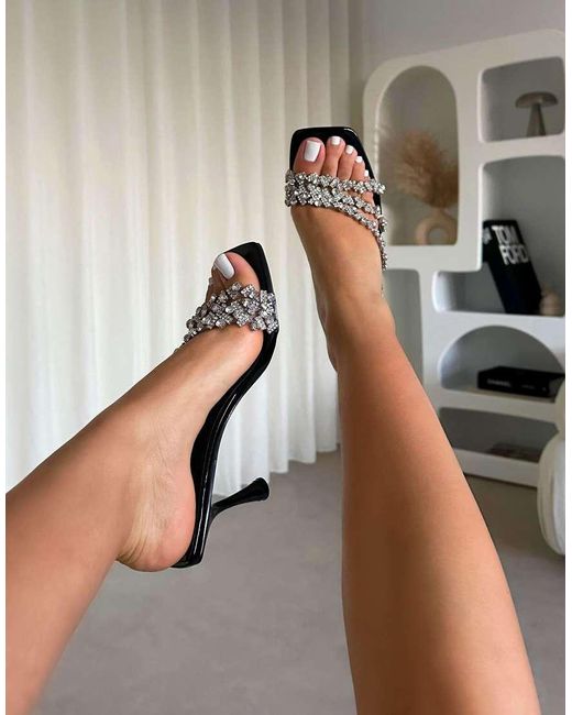 SIMMI Black Blushing Diamante Mules