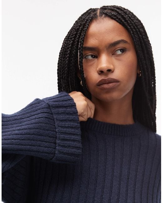 ASOS Blue Knitted Jumper With Turn Up Cuff