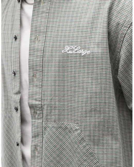 Xlarge Gray Check Double Checked Short Sleeve Shirt With Kangaroo Pockets for men