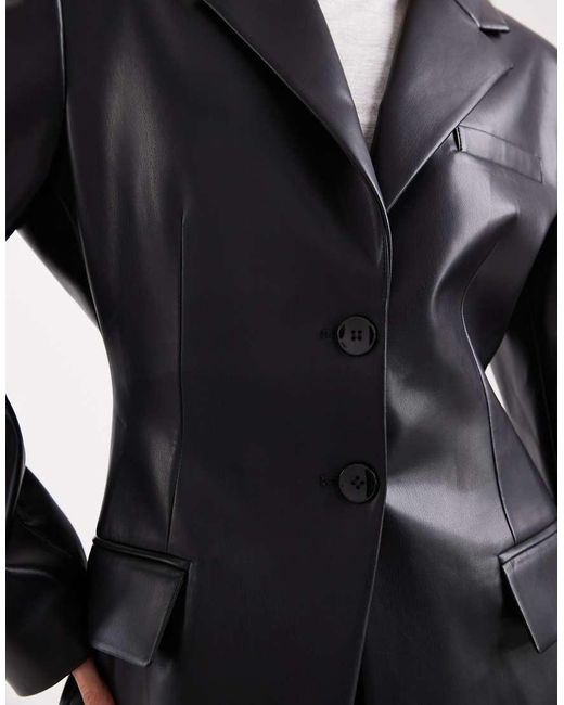 ASOS Black Faux Leather Sculpted Cinch Waist Blazer