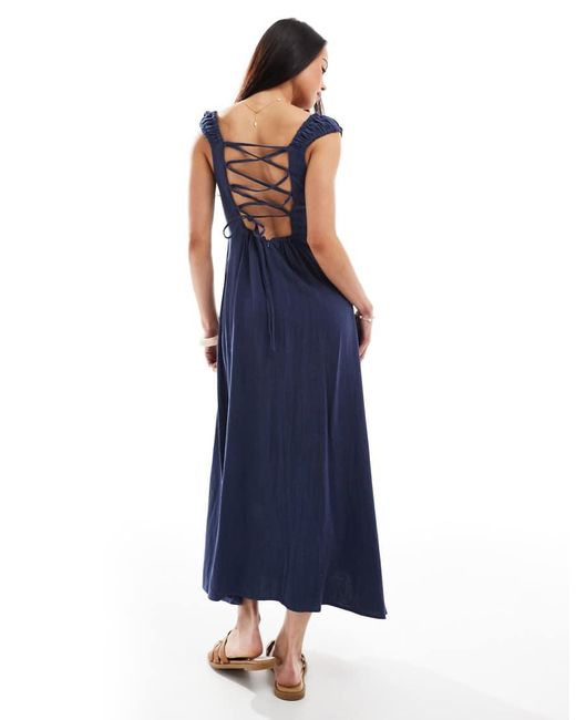 Stradivarius Midi Melkmeisjesjurk Met Split in het Blue