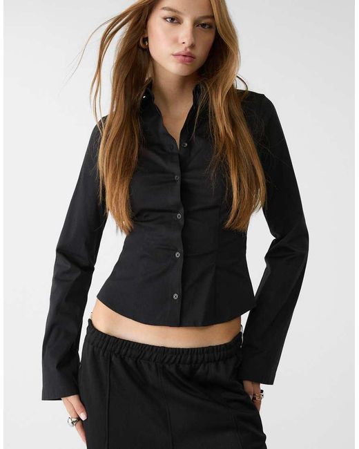 Stradivarius Black Fitted Shirt With Sleeves
